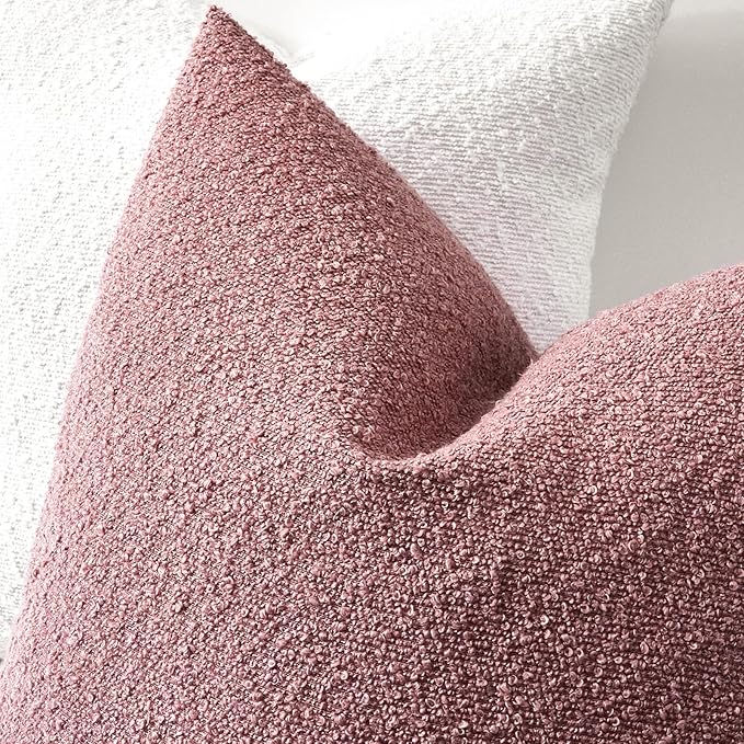 Boucle Decorative Lumbar Pillow Covers for Couch Set of 2, 12x20 inches, Pink