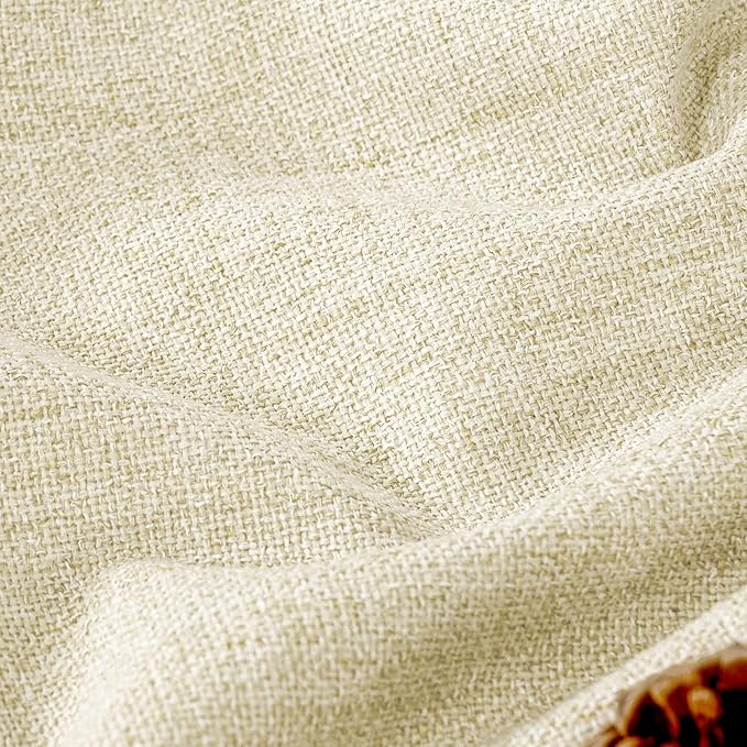 Lajode Cream 100% Blackout Curtains for Bedroom 63 Inch Length 2 Panels, Thermal Insulated Complete Light Blocking Noise Reducing Linen Window Curtains for Nursery, Bronze Grommet, Each 52" Wide