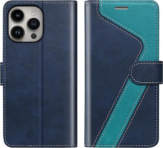 CIVICASE for iPhone 16 Pro Max Wallet Case,PU Leather Flip Case RFID Blocking Credit Card Holder Folio Magnetic Stand TPU Shockproof Cover Compatible with iPhone 16 Pro Max, Blue Green
