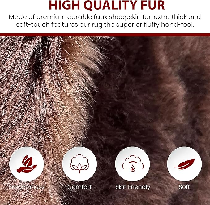LAMBZY Faux Sheepskin Hypoallergenic Free Shape Silky Shag Rug, Luxury Shaggy Silky Plush Carpet for Bedrooms Rugs Living Room Kids Rooms Sofa Floor Rugs (Quarto 4 Pelts 4'x6', Brown)