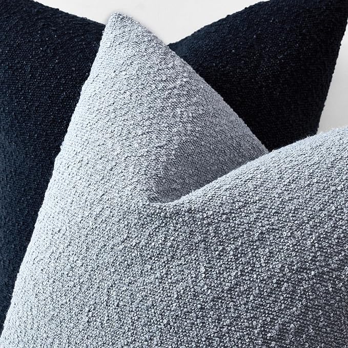Boucle Decorative Throw Pillow Covers for Couch Set of 2, 18x18 inches, Light Blue