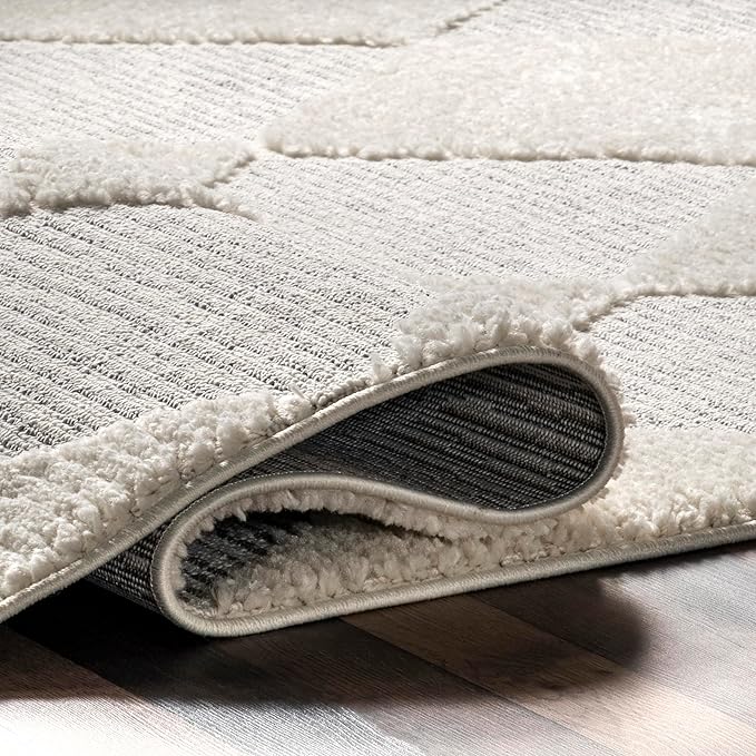 Nuloom Marissa Off-White/Grey, 7'10" x 10', Diamond, Tassel, Soft and Cozy, High Traffic, Stain Resistant, Easy Clean, Durable Area Rug for Bedroom, Living Room, Dining Space, Den, Foyer, Entryway