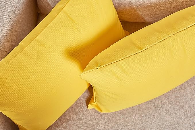 TangDepot Handmade Decorative Solid 100% Cotton Canvas Throw Pillow Covers/Pillow Shams, (24"x24", Yellow)
