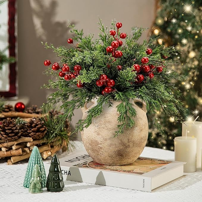 Rustic Vase - Small Vases for Pampas Grass - Farmhouase Decorative Wide Mouth vase for Bouquet, Lyeec Clay Pottery Terracotta Round Vases for Home Decor
