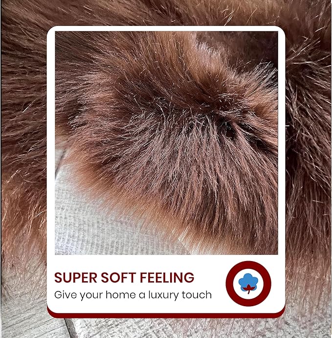 LAMBZY Faux Sheepskin Super Soft Hypoallergenic Silky Shag Rug for Living Room, Kids Room, Sofa (Octo 8 Pelts 6'x8', Brown)