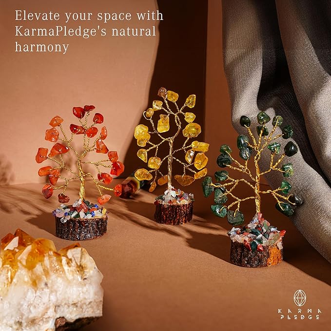 Crystal Tree Set of 12 Unique Birthday Gifts for Women, Sister, Mom, Home Office Decor, Shelf Desk Decoration for Positive Energy, Bring Good Luck, Money, Reiki Healing, Chakra Tree of Life Gift Sets
