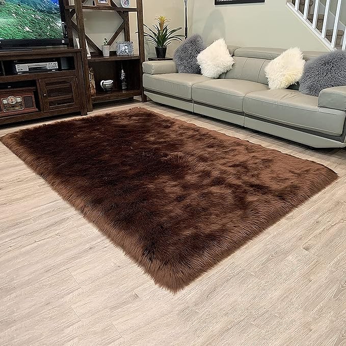 LAMBZY High Pile Super Soft Faux Sheepskin Rug (9'x12', Brown)