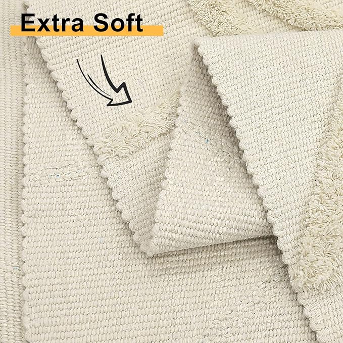 Uphome Kitchen Runner Rug 2'x4.3' Beige Evil Eye Tufted Boho Rug with Tassels Soft Cotton Washable Entryway Rugs Modern Minimalist Accent Rug for Bedroom Doormat Hallway Laundry Room