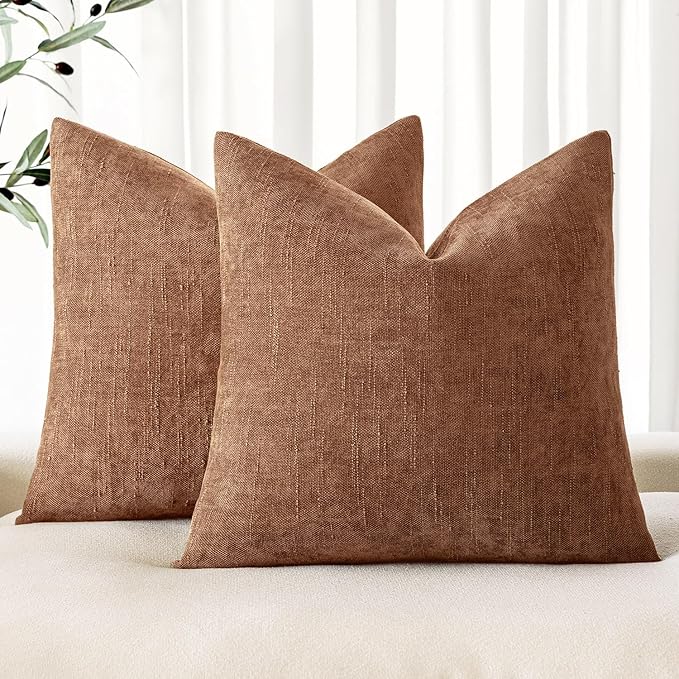 MIULEE Pack of 2 Decorative Throw Pillow Covers Soft Chenille Throw Pillows Solid Neutral Farmhouse Textured Cushion Covers Morden Home Decor for Couch Sofa Bedroom Living Room 18x18 Inch,Dark Brown