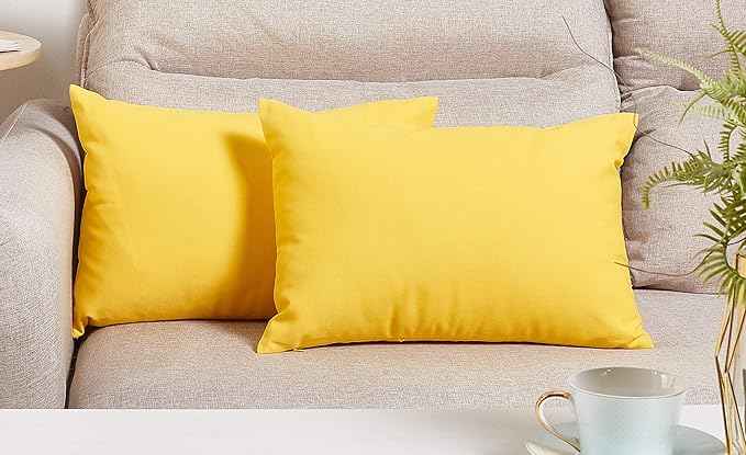 TangDepot Handmade Decorative Solid 100% Cotton Canvas Throw Pillow Covers/Pillow Shams, (12"x18", Yellow)