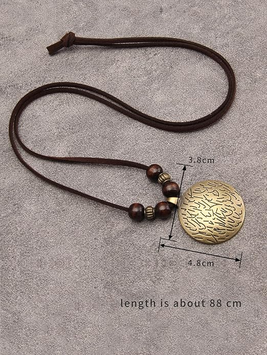 Leather Necklace for Women Boho Choker Necklace Long Cord Leather Pendant Bohemian Neckalce Vintage Alloy Pendant Leather Rope Necklace Wooden Necklaces for Women