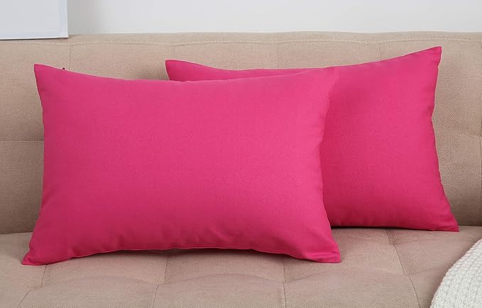 TangDepot Handmade Decorative Solid 100% Cotton Canvas Throw Pillow Covers/Pillow Shams, (12" x20" , Hot Pink, 1 Count (Pack of 1))