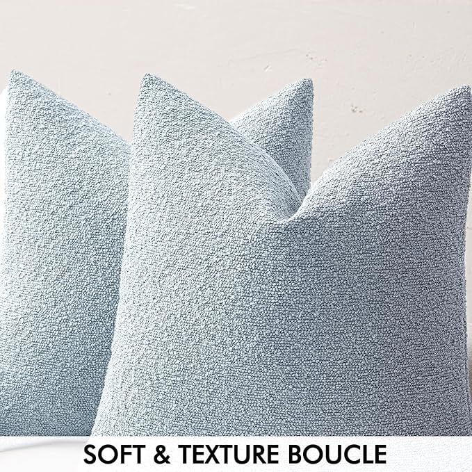 MIULEE 18x18 Inch Decorative Pillow Covers for Couch Bed Set of 2 Textured Boucle Neutral Winter Throw Pillows Light Blue Accent Solid Cushion Pillowcases Sofa Livingroom Home Decor