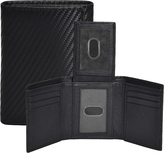 Real Leather Mens Trifold Wallet RFID Blocking Slim Minimalist Front Pocket - Thin & Stylish with ID Window in Gift Box