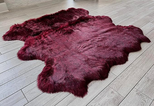 Free Shape Luxury Soft Fluffy Shag Area Rug Sexto 6 Pelts 6'x6',180x180 cm - Vegan Fur Ultra Soft Indoor Carpet Nursery Rugs for Bedroom Home Decor, Burgundy