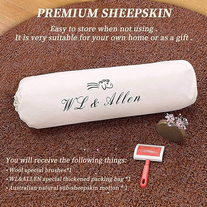 WL&ALLEN Large Sheepskin Rug Genuine Thick and Lush 3 Inch Pile，Luxury Australian Pelts |Large Sheepskin Wool Area Rugs (Double Pelt 2'6" x 6'6",Grey)