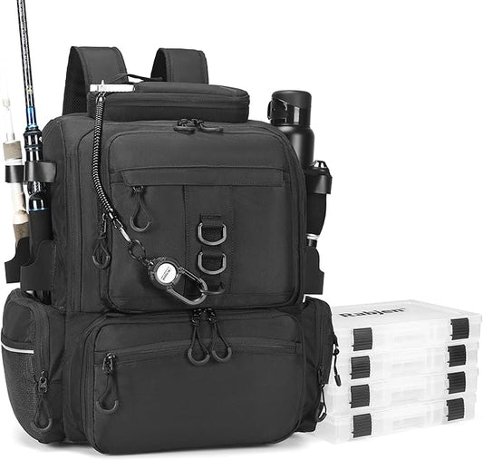 Rabjen Fishing Tackle Backpack, 45L Storage Waterproof Travel Bag Store Fishing Gear with Insulated Top Pocket