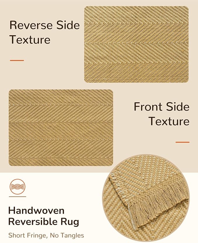 BESTSWEETIE 5x7 Washable Rug Hand-Woven Low Pile Soft Modern Farmhouse Bohemian Decor Reversible Braided Rugs with Tassels Throw Carpet for Living Room Bedroom Entryway Bathroom, Natural Jute