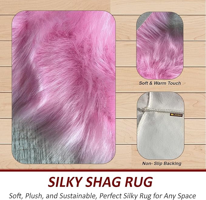 Free Shape Luxury Soft Fluffy Shag Area Rug Single and a Half 2'x4', 60x120cm - Vegan Fur Ultra Soft Indoor Carpet Nursery Rugs for Bedroom Home Decor, Pink