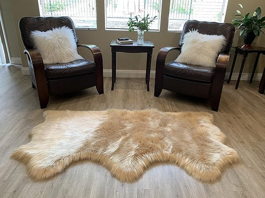 LAMBZY Faux Sheepskin Super Soft Hypoallergenic Silky Shag Rug for Living Room, Kids Room, Sofa (Triple Side by Side 3'x6', Beige)