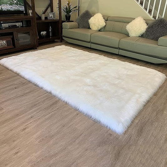 LAMBZY High Pile Super Soft Faux Sheepskin Rug (10'x13', White)