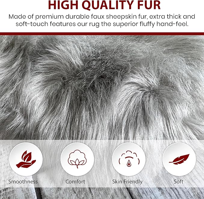 Free Shape Luxury Soft Fluffy Shag Area Rug Sexto 6 Pelts 6'x6',180x180 cm - Vegan Fur Ultra Soft Indoor Carpet Nursery Rugs for Bedroom Home Decor, Grey