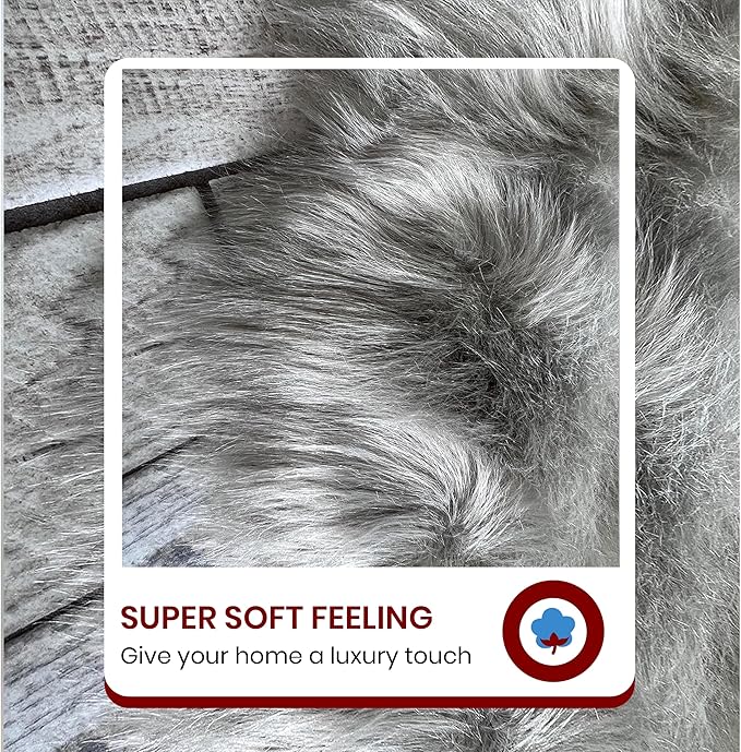 LAMBZY High Pile Super Soft Faux Sheepskin Rug (6'x9', Grey)