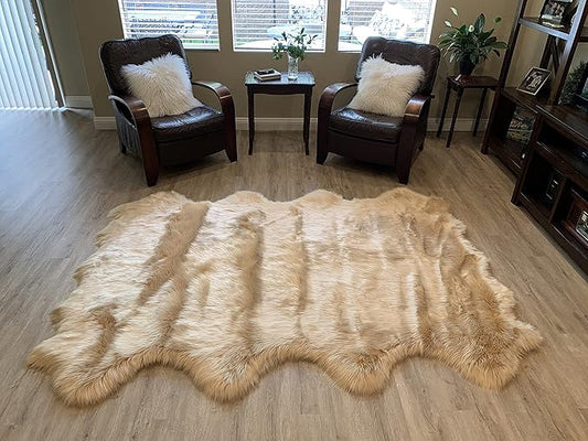 LAMBZY Faux Sheepskin Super Soft Hypoallergenic Silky Shag Rug for Living Room, Kids Room, Sofa (Octo 8 Pelts 6'x8', Beige)