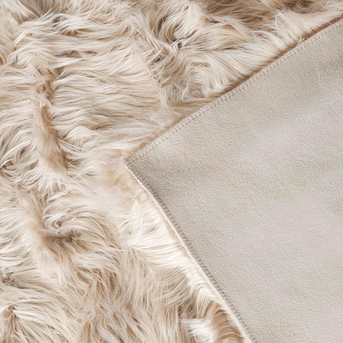 SAFAVIEH Faux Sheep Skin Collection 2'6" x 4' Beige FSS235K Silken Glam 2.35-inch Thick Accent Rug