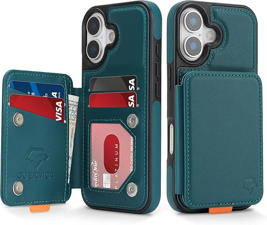GUERNICA for iPhone 17 (6.1") Case Wallet with Card Holder, RFID Blocking Leather Protection, Shockproof Women Men Phone Case for Apple 17, Green