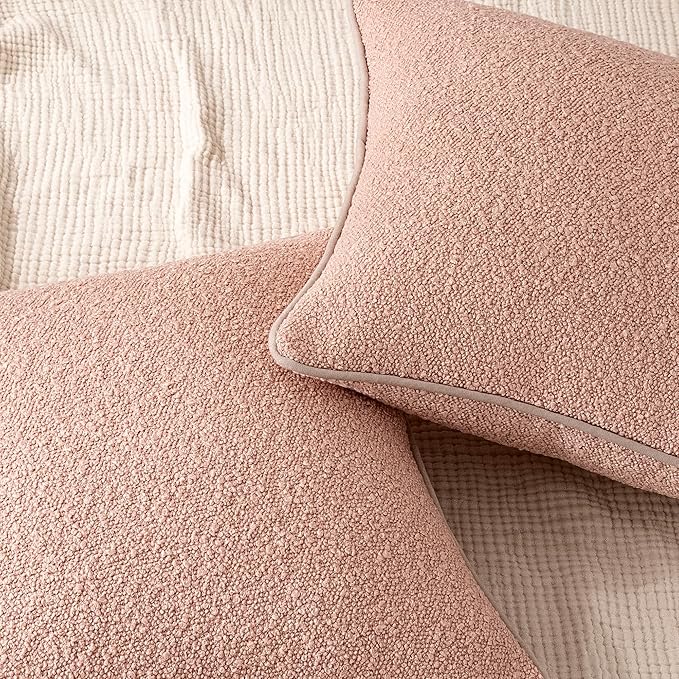 Amazon Basics Boucle Throw Pillow Covers for Couch, Living Room, Home Decor with Hidden Zipper, Pink, 18×18in, Pack of 2