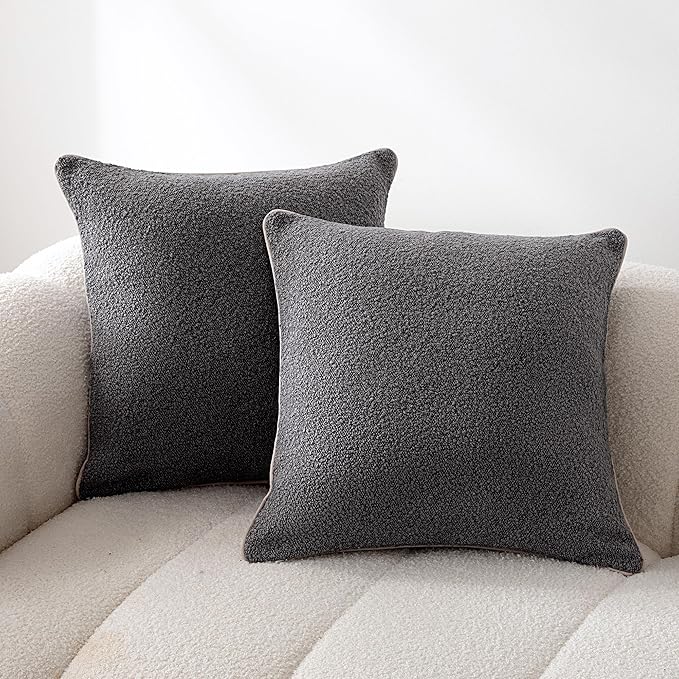 Amazon Basics Boucle Throw Pillow Covers for Couch, Living Room, Home Decor with Hidden Zipper, Grey, 26×26in, Pack of 2