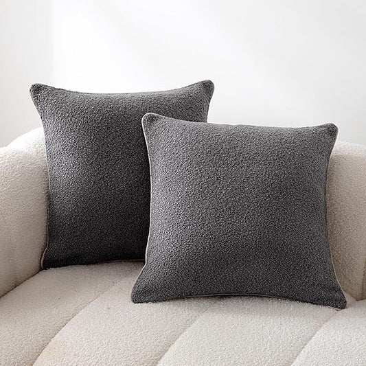 Amazon Basics Boucle Throw Pillow Covers for Couch, Living Room, Home Decor with Hidden Zipper, Grey, 24×24in, Pack of 2
