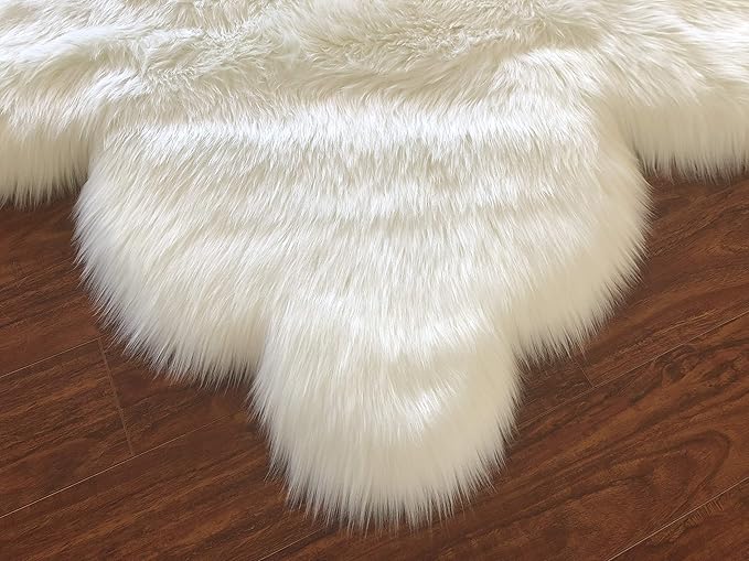 LAMBZY Faux Sheepskin Hypoallergenic,Super Soft Faux Bear Skin Silky Shag Rug (2'x3', White)