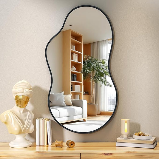 Hasipu Irregular Wall Mirror - 35"x20" Asymmetrical Mirror, Modern Decorative Mirrors for Living Room, Entryway, Hallway, Bathroom, Bedroom,Wall Mounted Home Decor (Black)
