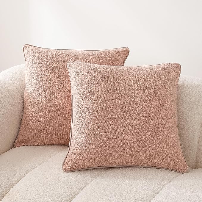 Amazon Basics Boucle Throw Pillow Covers for Couch, Living Room, Home Decor with Hidden Zipper, Pink, 18×18in, Pack of 2