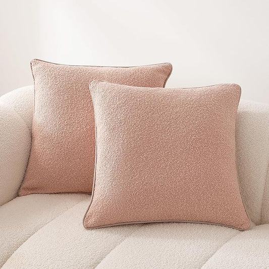 Amazon Basics Boucle Throw Pillow Covers for Couch, Living Room, Home Decor with Hidden Zipper, Pink, 20×20in, Pack of 2