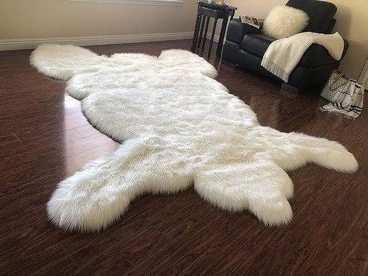 LAMBZY Faux Sheepskin Hypoallergenic,Super Soft Faux Bear Skin Silky Shag Rug (6'x9', White)