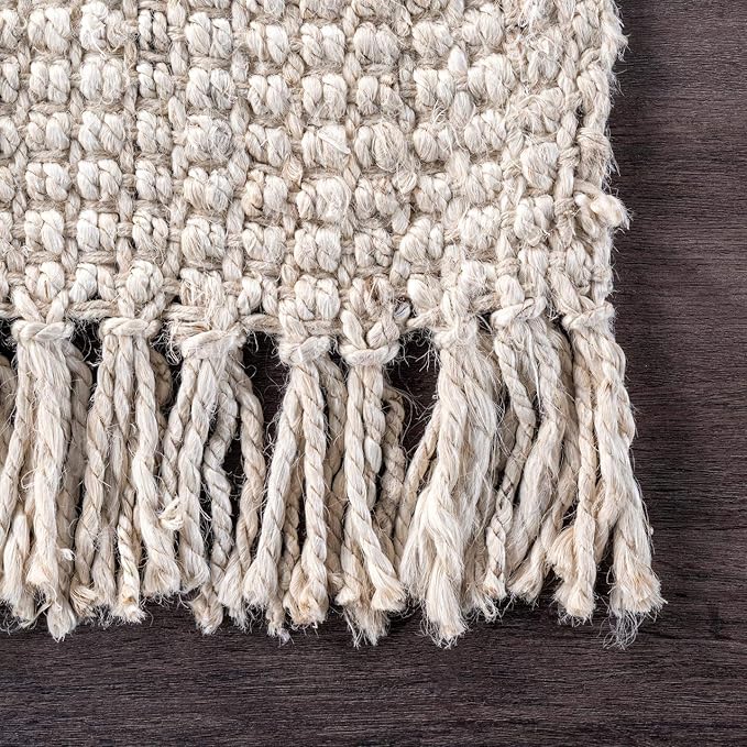 Nuloom Daniela Off-White, 6' x 9', Handmade, Jute, Tassel, Soft and Textured, High Traffic, Stain Resistant, Easy Clean, Durable Area Rug for Bedroom, Living Room, Dining Space, Foyer, Entryway