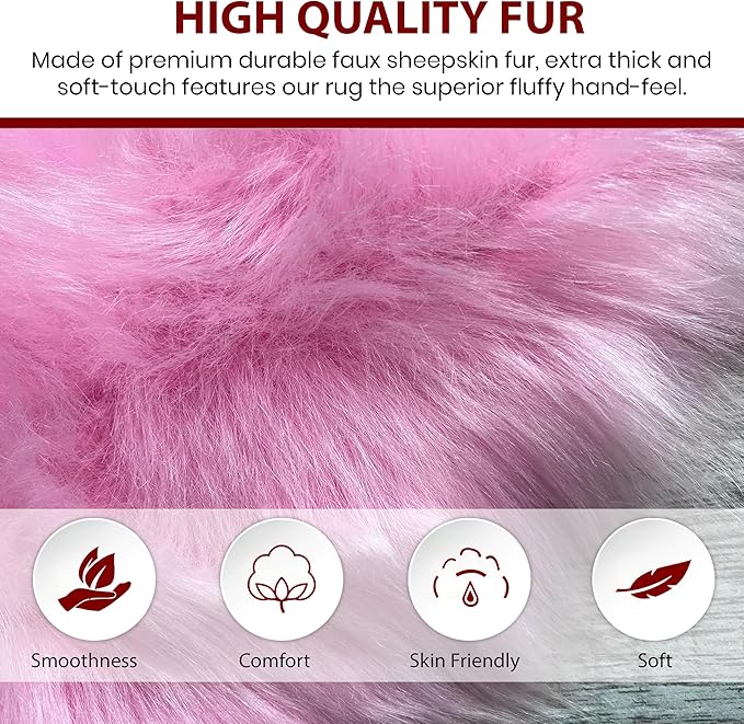 Free Shape Luxury Soft Fluffy Shag Area Rug Sexto 6 Pelts 6'x6',180x180 cm - Vegan Fur Ultra Soft Indoor Carpet Nursery Rugs for Bedroom Home Decor, Pink