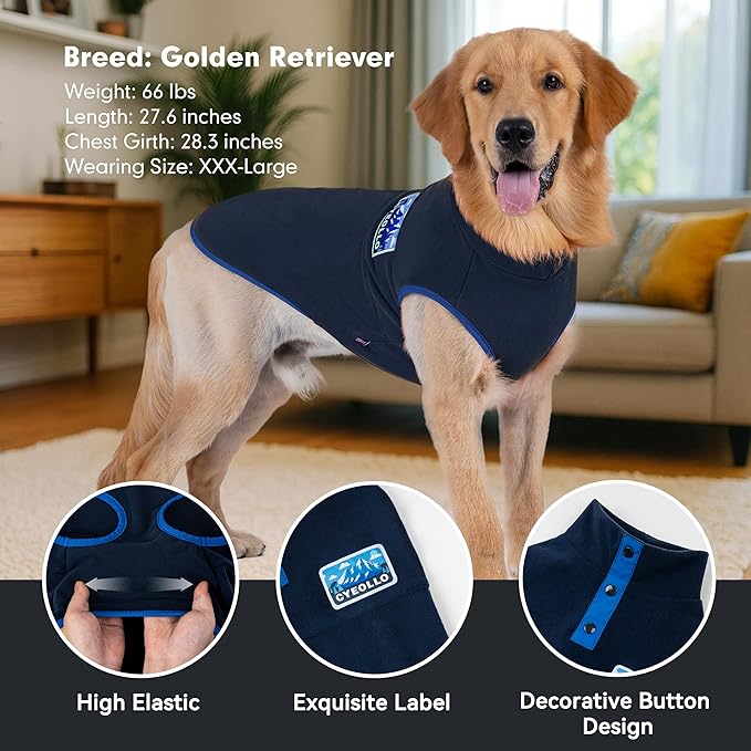 cyeollo Fleece Dog Sweater, Soft Stretchy Fleece Dog Jacket Pullover Turtleneck Dogs Vest Lightweight Coat Warm Winter Pet Clothes, Navy Blue XXL