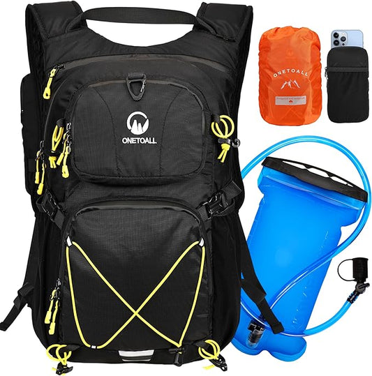 ONETOALL Hydration Backpack 22L, Hiking Backpack with 2L Leakproof Bladder, Sewn-in Rain Cover, Insulated Compartment for Men & Women Running, Cycling, Camping