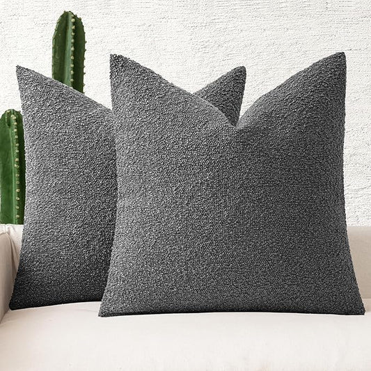 MIULEE 20x20 Inch Decorative Pillow Covers for Couch Bed Set of 2 Textured Boucle Neutral Winter Throw Pillows Dark Gray Accent Solid Cushion Pillowcases Sofa Livingroom Home Decor