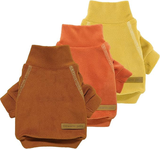 Fitwarm 3 Pack Classic Fleece Dog Sweater, Turtleneck Dog Sweatshirt, Winter Clothes for Small Dogs Boy Girl, Pet Pullover Jumper, Cat Apparel, Orange, Yellow, Coffee, XXL