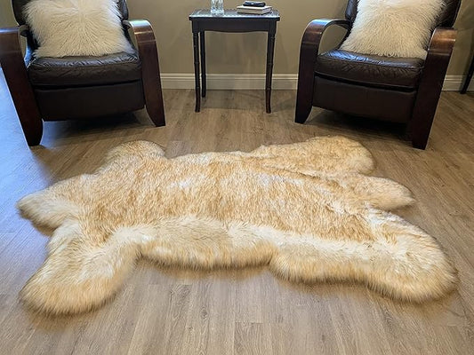 LAMBZY Faux Sheepskin Super Soft Hypoallergenic Silky Shag Bear Rug for Living Room, Kids Room, Sofa (2'x3', White/Brown Tips)