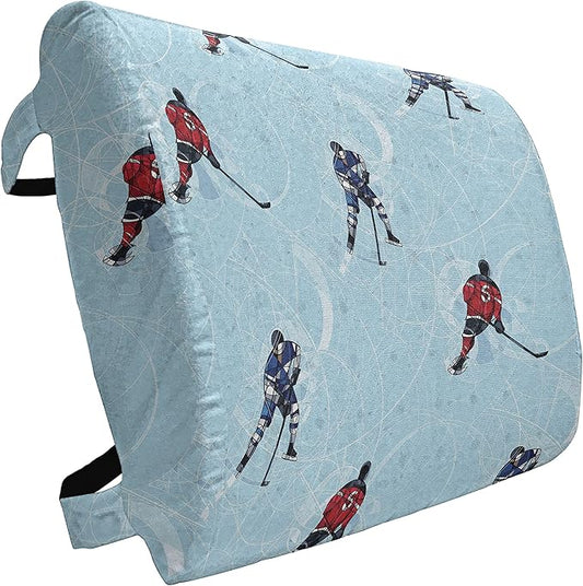 Ambesonne Sport Lumbar Back Support Pillow, Abstract Lines Background Ice Hockey Pattern Competitive Match Winter Season, High Density Foam for Office Chairs Car Seats, 14" x 13", Blue Red Black