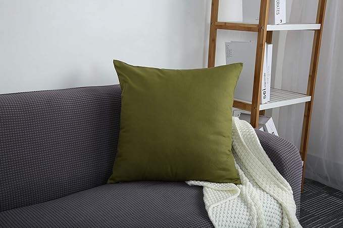 TangDepot Set of 2 Handmade Decorative Solid 100% Cotton Canvas Throw Pillow Covers/Cushion Covers, 45 Colors Available - (20"x20" 2 Pieces, Olive Green)