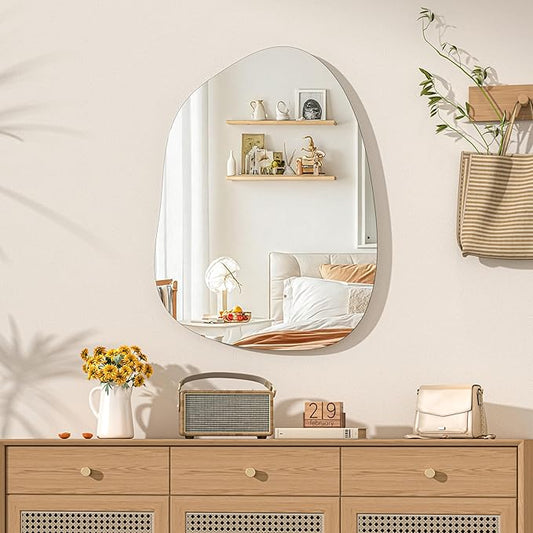 Hasipu Irregular Wall Mirror - 25"x19" Asymmetrical Frameless Mirror, Modern Decorative Mirrors for Living Room, Entryway, Hallway, Bathroom, Bedroom,Wall Mounted Home Decor
