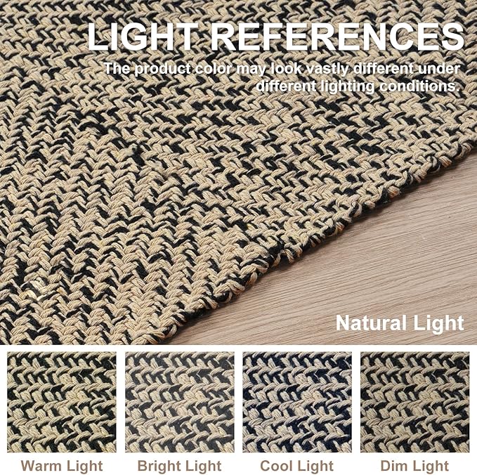 Collive Washable Area Rug 3x5, Modern Woven Kitchen Rugs for Entryway, Natural/Black Braided Cotton Small Outdoor Rug Indoor Door Mat Throw Carpet for Living Room Nursery Mudroom Laundry Room Bedroom