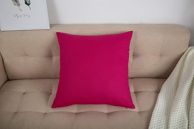 TangDepot Set of 2 Handmade Decorative Solid 100% Cotton Canvas Throw Pillow Covers/Cushion Covers, 45 Colors Available - (16"x16" 2 Pieces, Brilliant Rose)